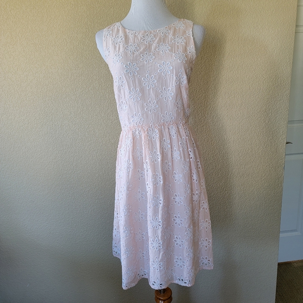 NWT LOFT Blush Pink Eyelet Dress, Size 6